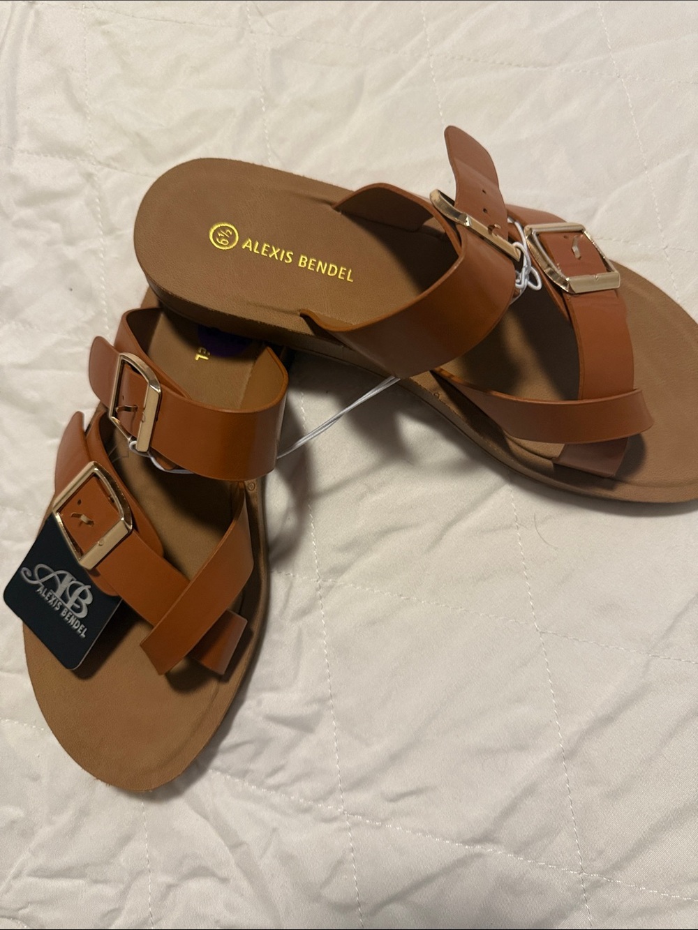Alexis Bender Women's Brown Dual-Buckle Slide Sandals